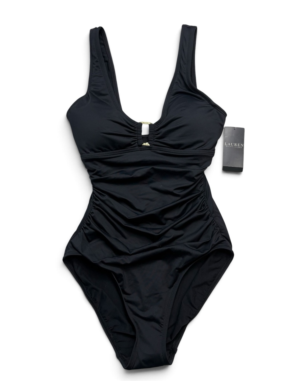 NWT Lauren Ralph Lauren Black Ring Front One Piece Swimsuit Size 4 - Picture 7 of 15